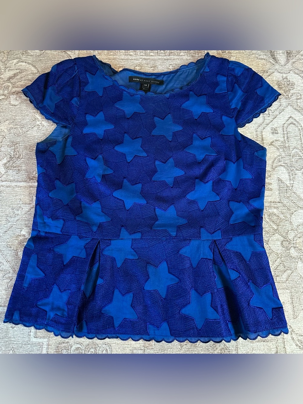 Marc by Marc Jacobs Royal Blue Star Appliqué Peplum Top
